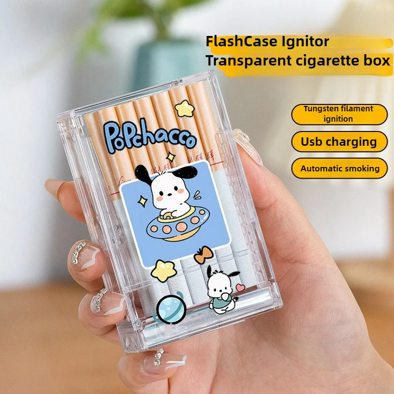 

Anime Integrated Cigarette Case & Rechargeable Lighter, Kuromi Sanrio Hello Kitty Usb Electronic Lighters,Cigarette Accessories