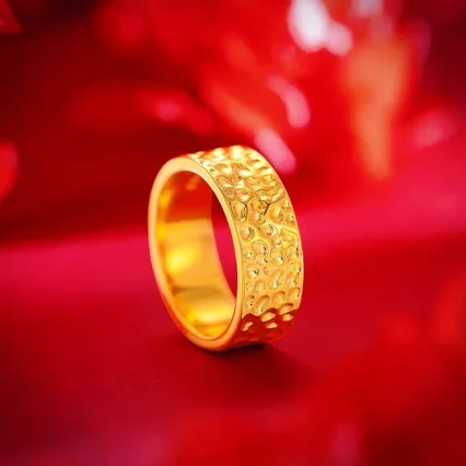 Boutique AU999 gold couple ring closed ring 24K real gold men and women honeycomb ring birthday gift