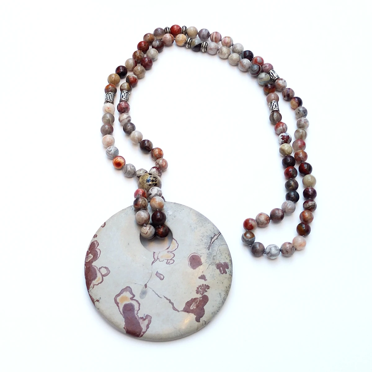 Lii Ji Real Stone Jasper Pendant Agate Long Necklace Women Jewelry Gift 72cm