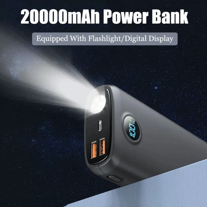 Large Capacity Power Bank 20000mAh with Strong Flashlight Outdoor Portable Mobile Phone External Battery Powerbanks Universal