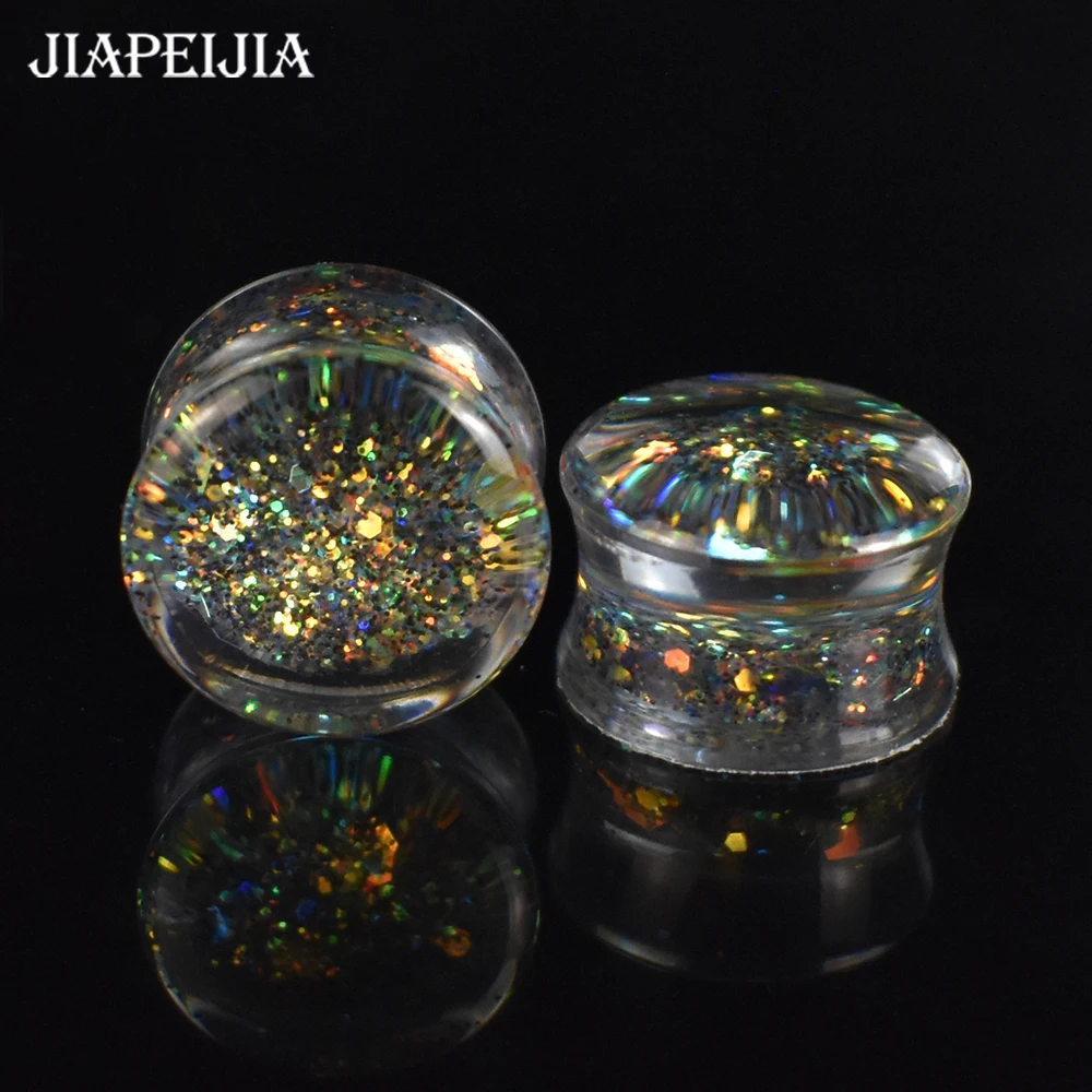 6-50mm Twinkling Paillette Ear Gauges Tunnels Plugs Stretchers Expander Acrylic Double Flared Flesh Tunnels Body Jewelry