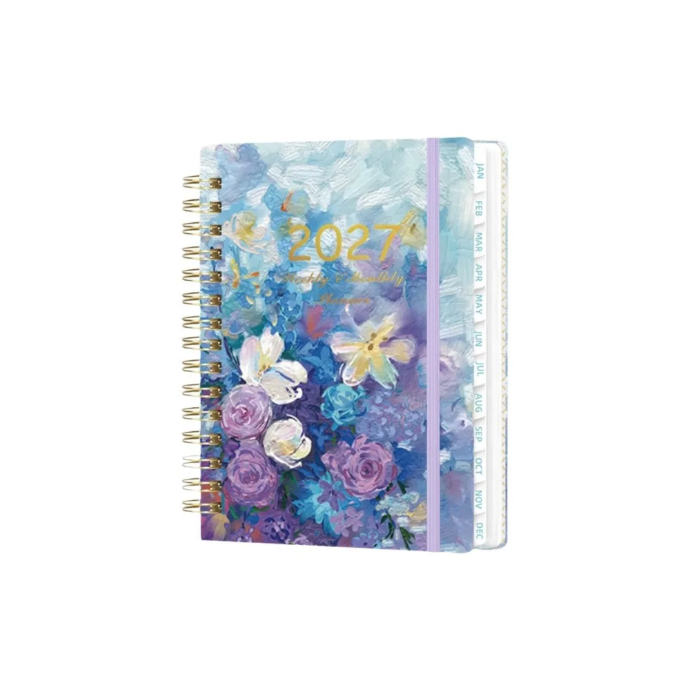 A5 2027 Planner Notebook Floral Pattern Weekly & Monthly Planner Floral Spiral Notebook Spiral Bound Portable Schedule Book
