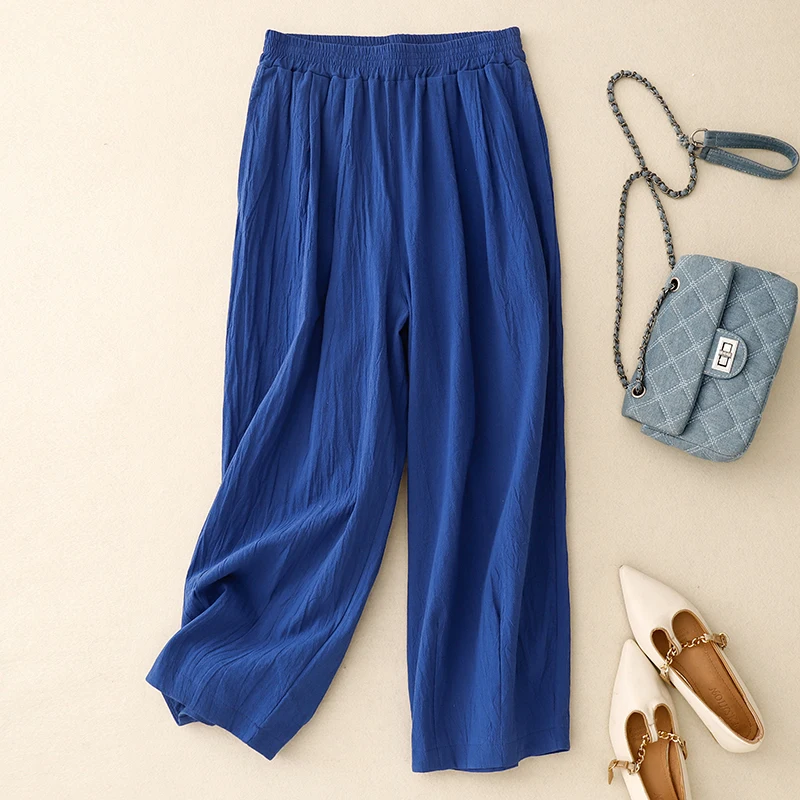 ربيع الخريف القطن الكتان سراويل تقليدية فضفاضة الفنية لون نقي تسع نقاط رقيقة بالون السراويل مريحة Harajuku Sle