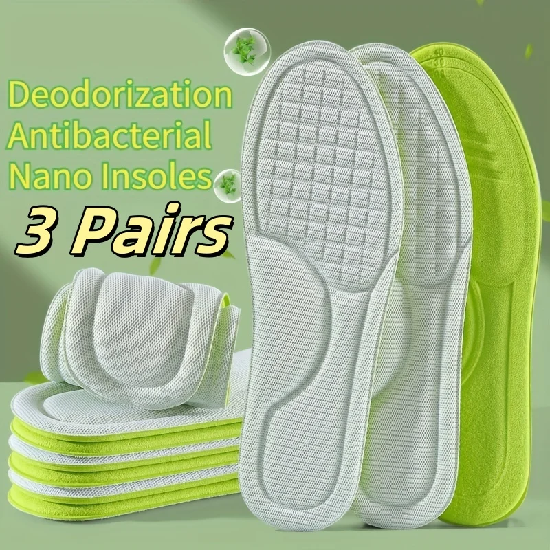 3 Paar Sport-Einlegesohlen mit weicher Sohle, Memory-Schaum-Einlegesohlen für Schuhe, Herren und Damen, Nano-antibakterielle Massage-Sport-Einlegesohle