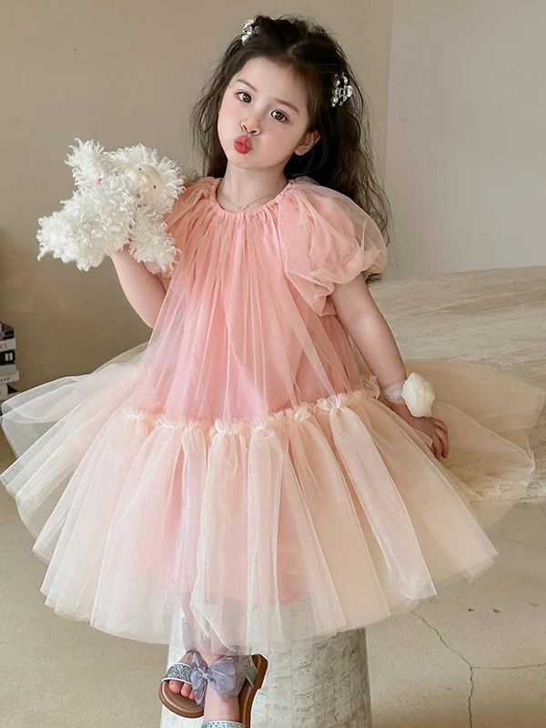 

Girls Summer 2025 New Sle Fairy T Princ Dr Bubble Sve Puffy Skirt Ultra Ele Ultra Fairylike Silk Dr