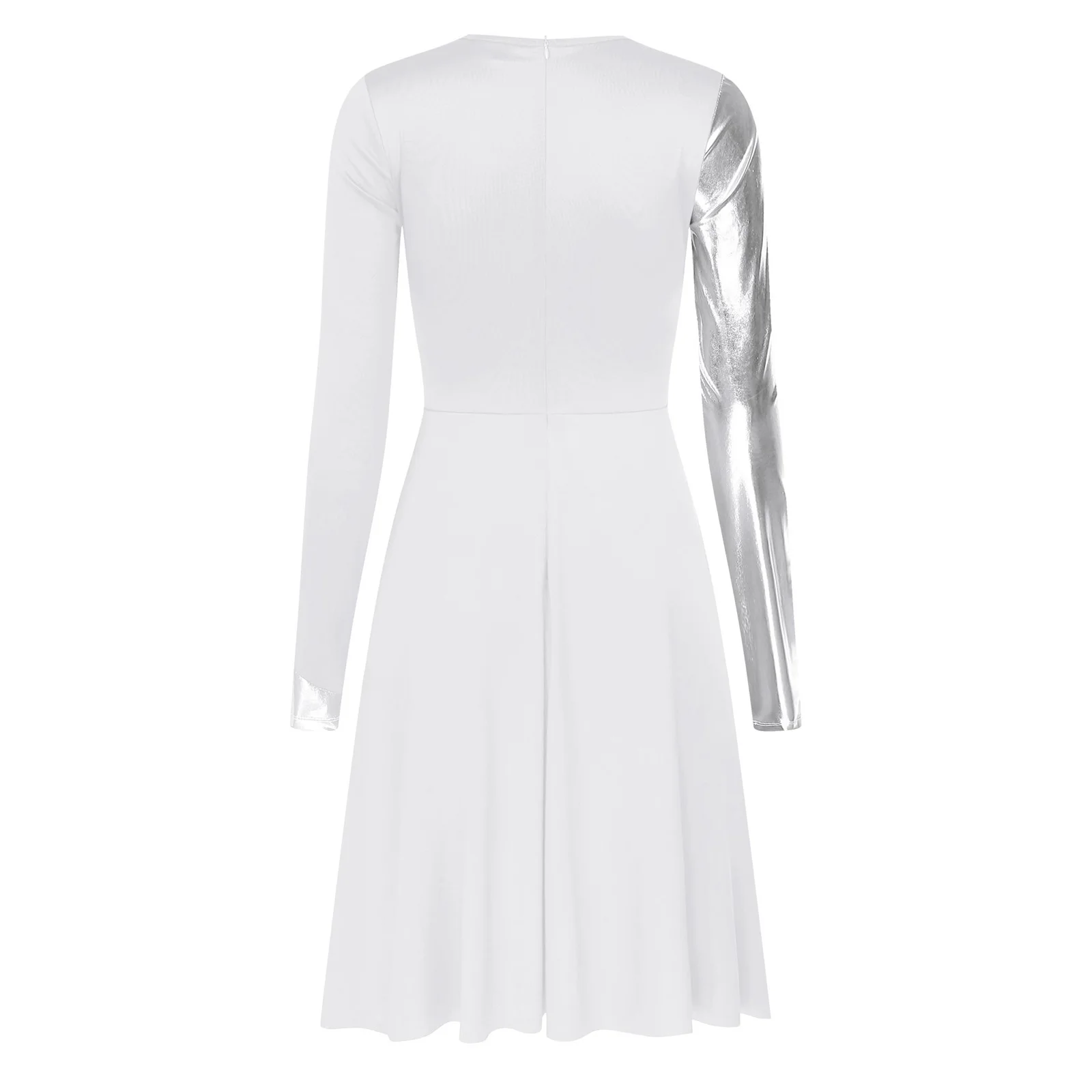 Women Modern Lyrical Dance Performance Dress Church Choir Worship Praise Costume Long Sleeve Lace Patchwork Metallic Dresses image 3