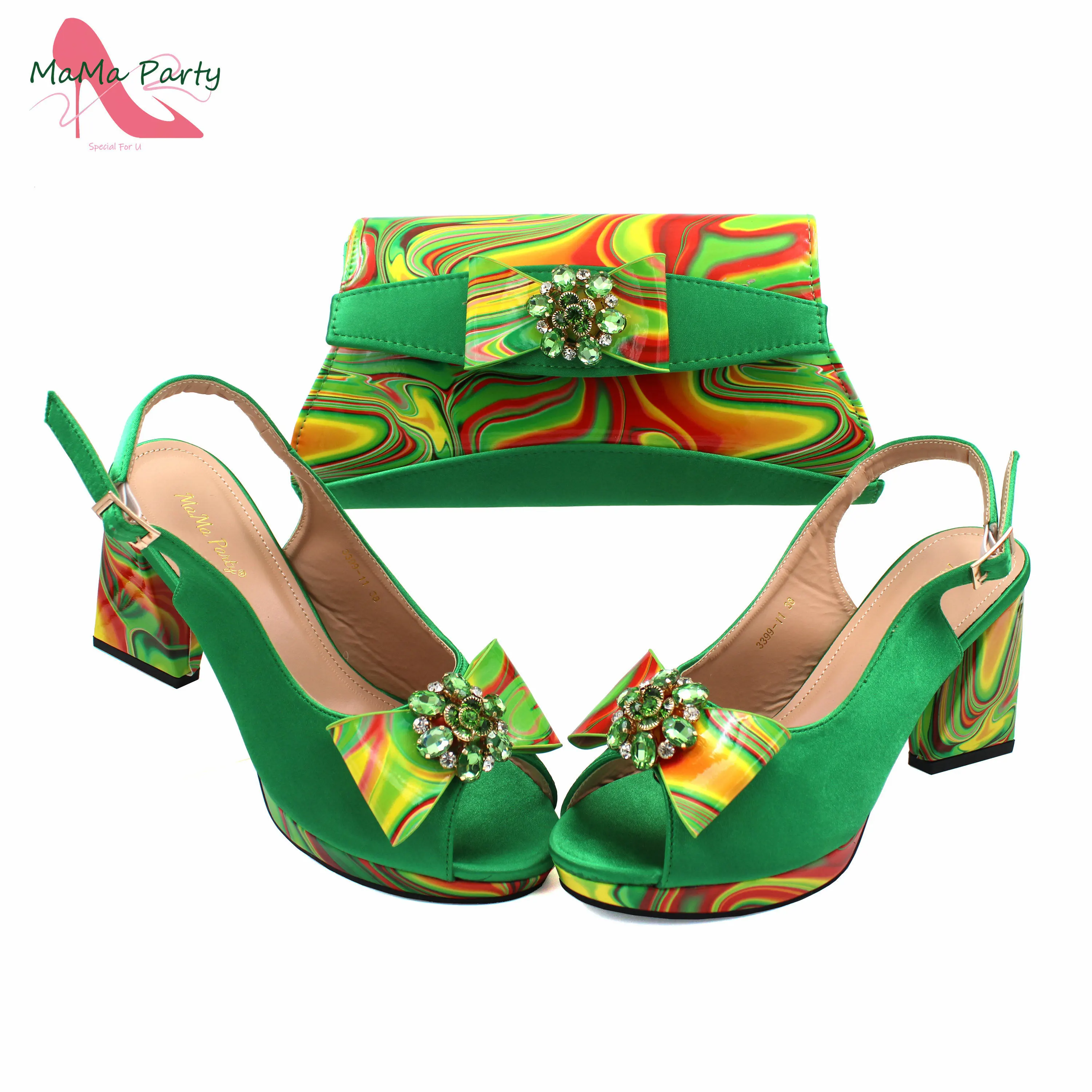 Matching Bag Set in Green Color INS for Women, Sandals, Appliques Specials, Italian Design, Nigerian, Hot Sale, 2022