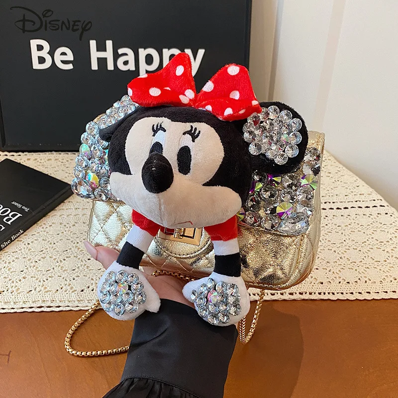 

Disney Minnie 2026 New Women's Crossbody Bag Fashion High Quality Diamond Chain Women's Bag Solid Color Versatile Girl Phone Bag