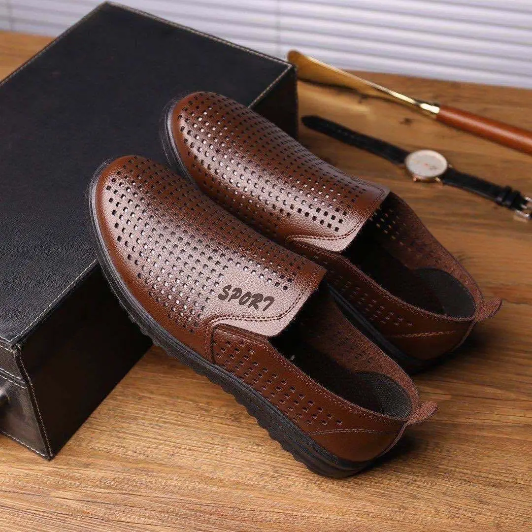 Summer Fashion Formal Men Shoes Punch Lace Breathable Hollow Business Dress Shoes Genuine Leather Casual Sandals Oxfords