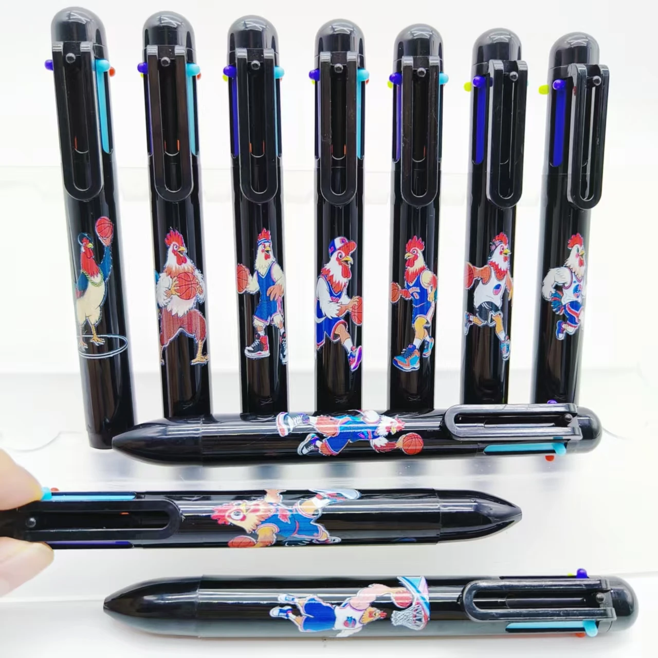 

10PCS/15PCS Sporty style Turkey pattern 6-in-1 ballpoint pen, black series multi-color pen, office stationery gift pen
