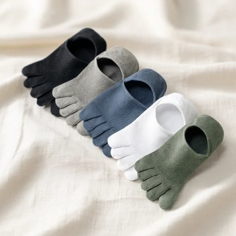 5 Pairs Invisible Toe Socks Summer Thin Cotton Mesh Shallow Mouth Soft Elastic Breathable Deodorant Cool 5 Finger Socks Sokken
