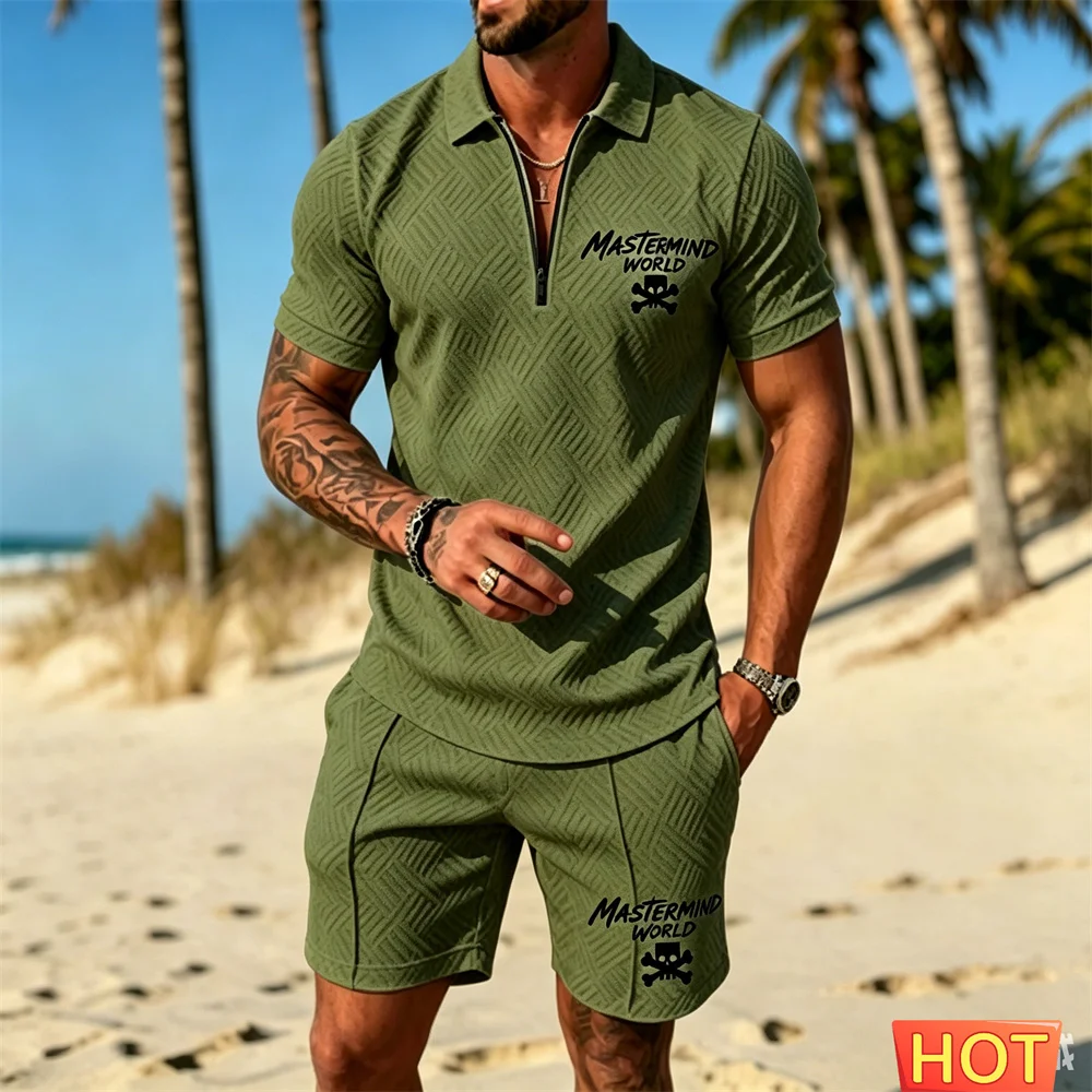 Ensemble polo d'été pour homme, ensemble deux pièces respirant pour homme, polo + short, ensembles assortis pour homme, motif squelette, vêtements de vacances pas chers