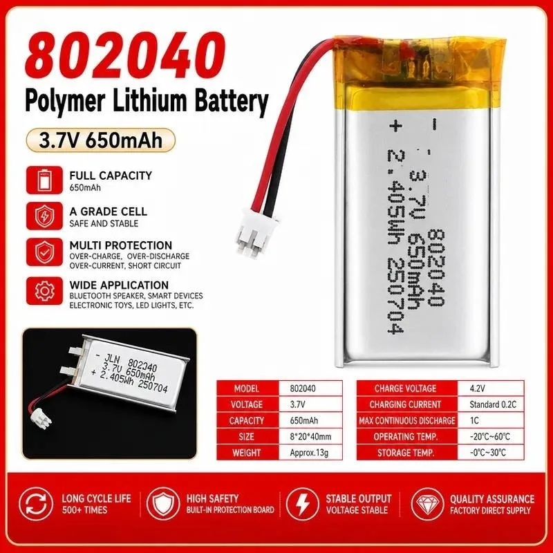 [New] 3pcs 802040 Polymer Lithium Battery 3.7V 650mAh Rechargeable Soft Pack for Smart Speaker Wireless Mouse Replacement Bat