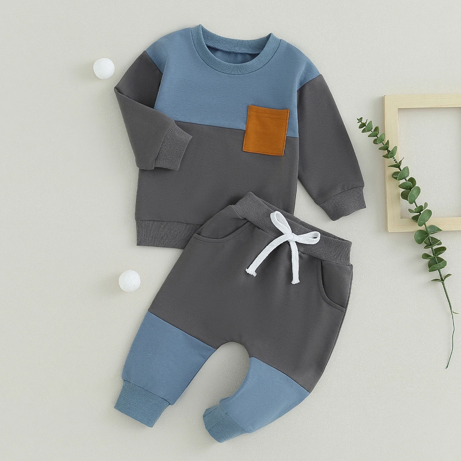 

Infant Baby Boys Pants 2pcs Clothing Set Fall Winter Casual Long Sleeve Sweatshirt with Elastic Waist Sweatpants Fall Tracksuits