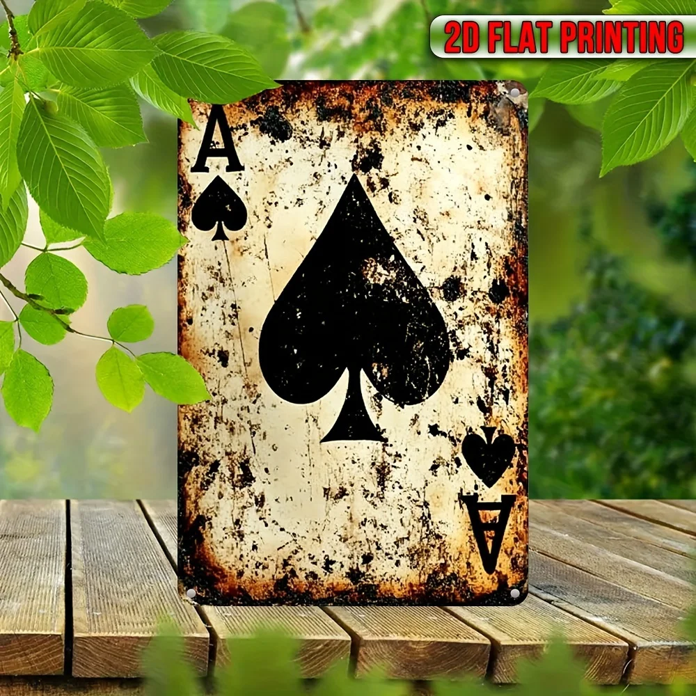 2D Flat, Vintage Ace of Spades Metal Wall Art, 8.0inch x 12.0inch, UV Printed Iron Decorative Sign with English Text, Ideal for