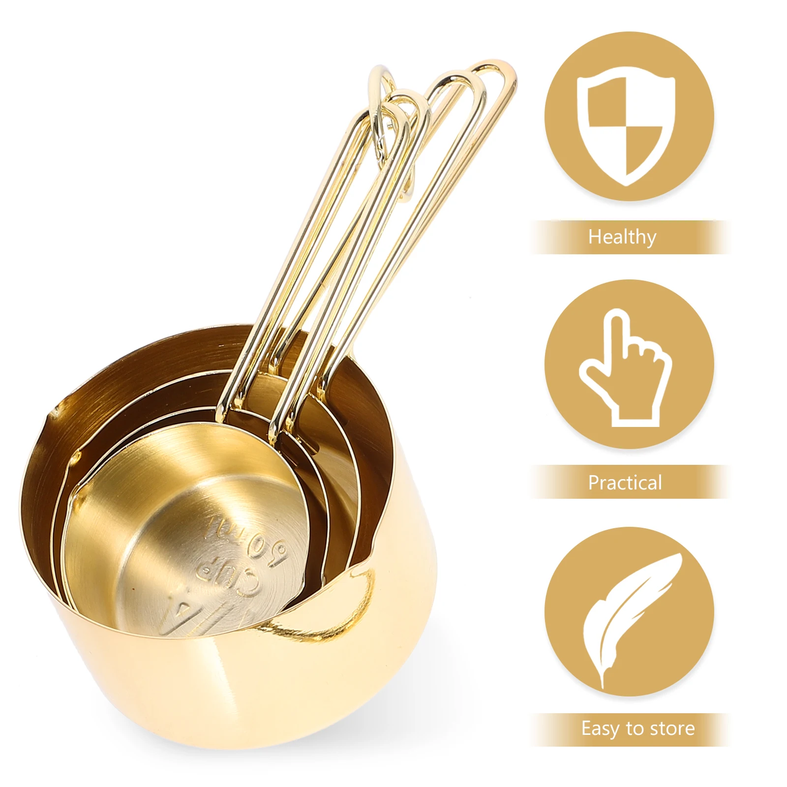 

Teaspoons Baking Measuring Set Boxed and Cups Stainless Steel Measure Golden Metal
