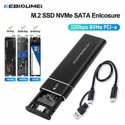 KEBIDUMEI M2 SSD Case M.2 NVMe SATA SSD Enclosure 10Gbps Adapter USB 3.1 Type C Dual Protocol Enclosure Supports M And B&M Keys