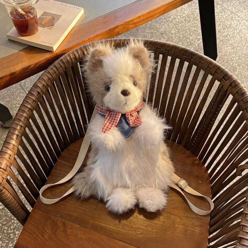 2026 New Novelty Fluffy Puppy Plush Backpack Women Realistic Simulation Dog Doll Floral Decor Stuffed Animal Backpack Gift