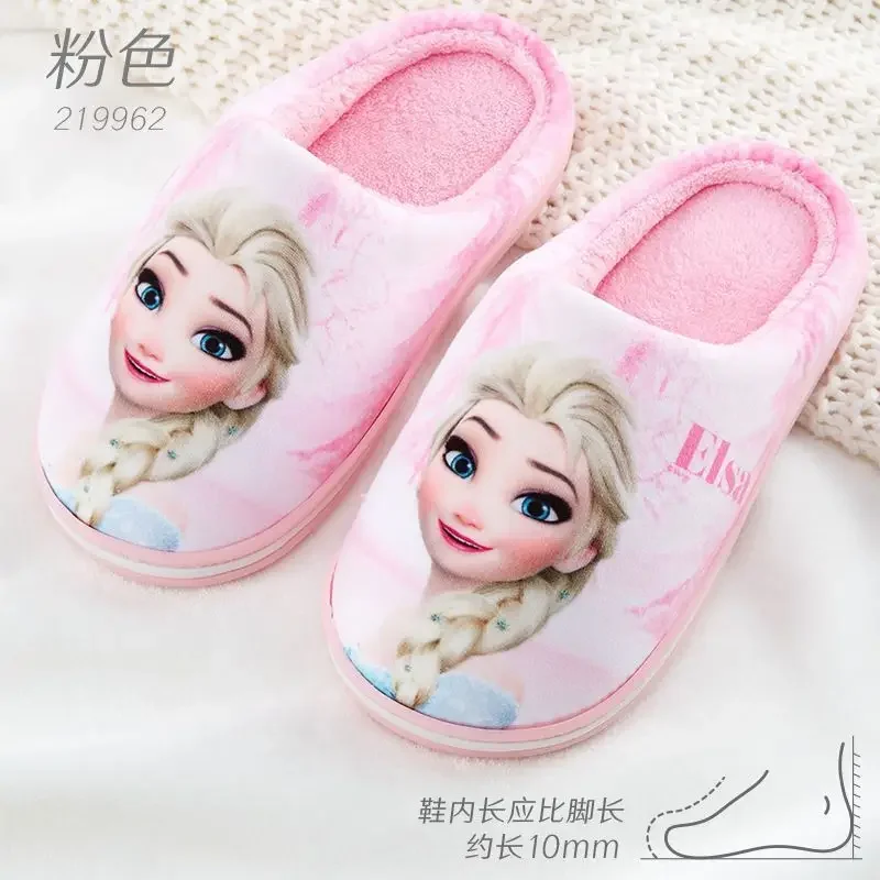 Disney Frozen Elsa Princess Shoes Children\'s Cotton Slippers Girls Cute Lightweight Cartoon Winter Warm Home Cotton Slippers