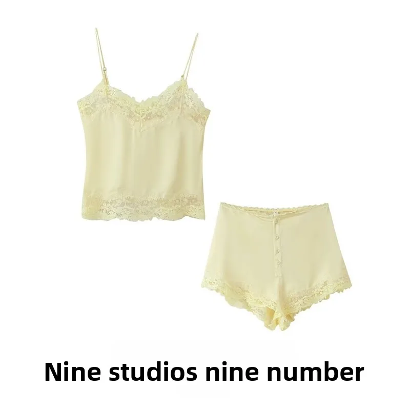 

Шелковая верхняя одежда Sle orts Комплект из топа и брюк на пуговицах Женская модная летняя одежда Комплект из двух предметов Европейский Sle