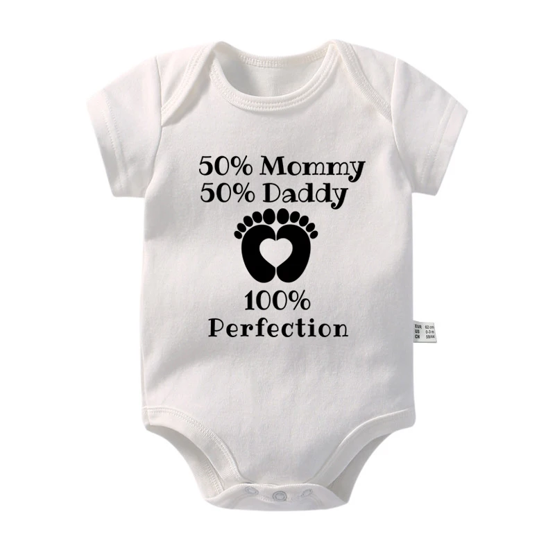 Heart Footprint Infant Onesie Funny Baby Bodysuit 50% Mommy Daddy 100% Perfection Newborn Coming Home Outfit Pregnancy Gift