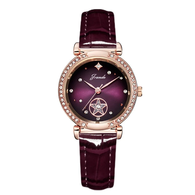 

Ремень с бриллиантовой пентаграммой, простой зеленый диск, кварцевый механизм, женские модные часы