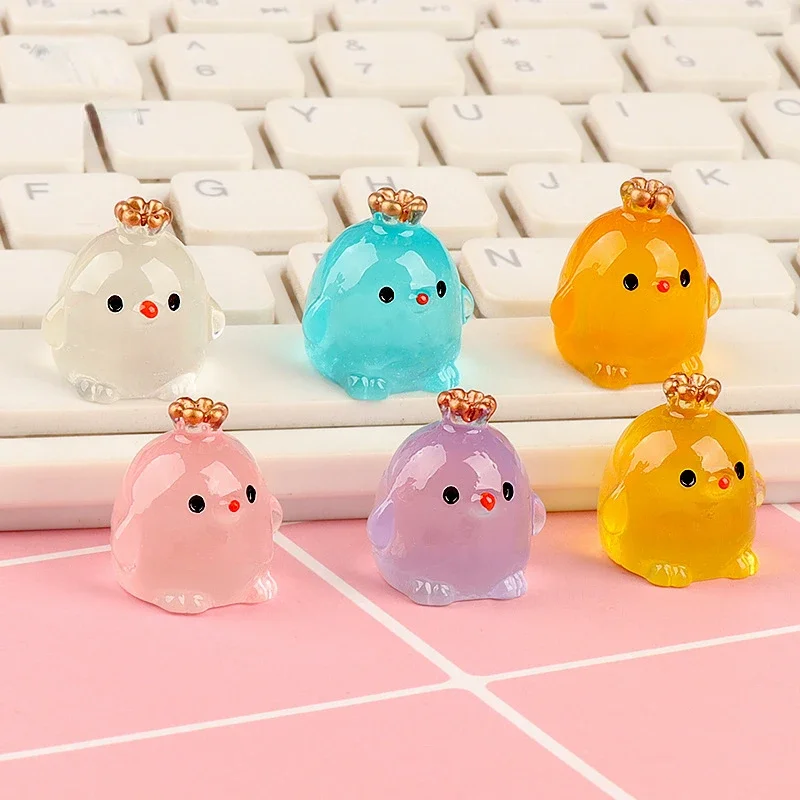 Mini Fluorescence Crown Chicken Moss Toy Microlandscape Miniature Chick Figurines Fairy Garden Accessories Home Decor Crafts