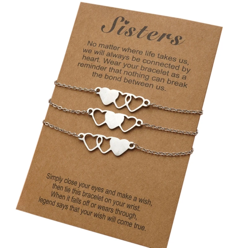 3Pcs / Set Heart Charm Jewelry Best Friend Bracelet Stainless Steel Jewelry Chain Bracelets Friendship Jewelry Gift