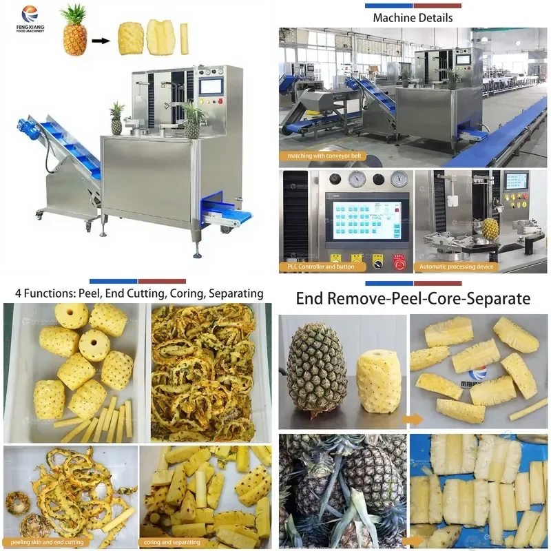 SFW Certificate Fully Automatic Pineapple Peeling Coring Head and Tail Cutting Separating Machine Industrial Pineapple