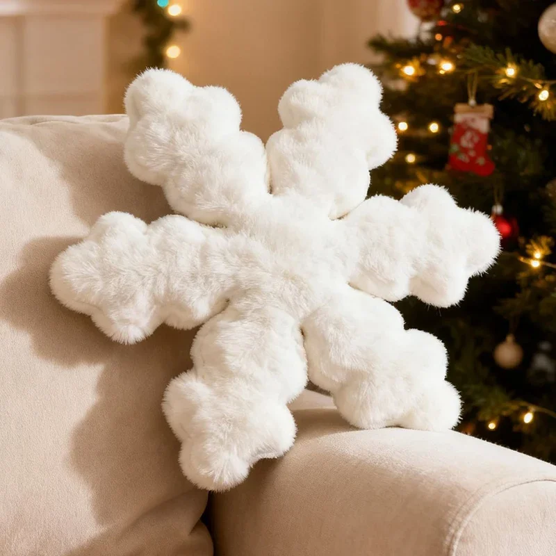 Soft Fluffy Christmas Snowflake Rabbit Fur Sofa Cushion Decorative Throw Pillow for Cafe Bar Home Car Seat