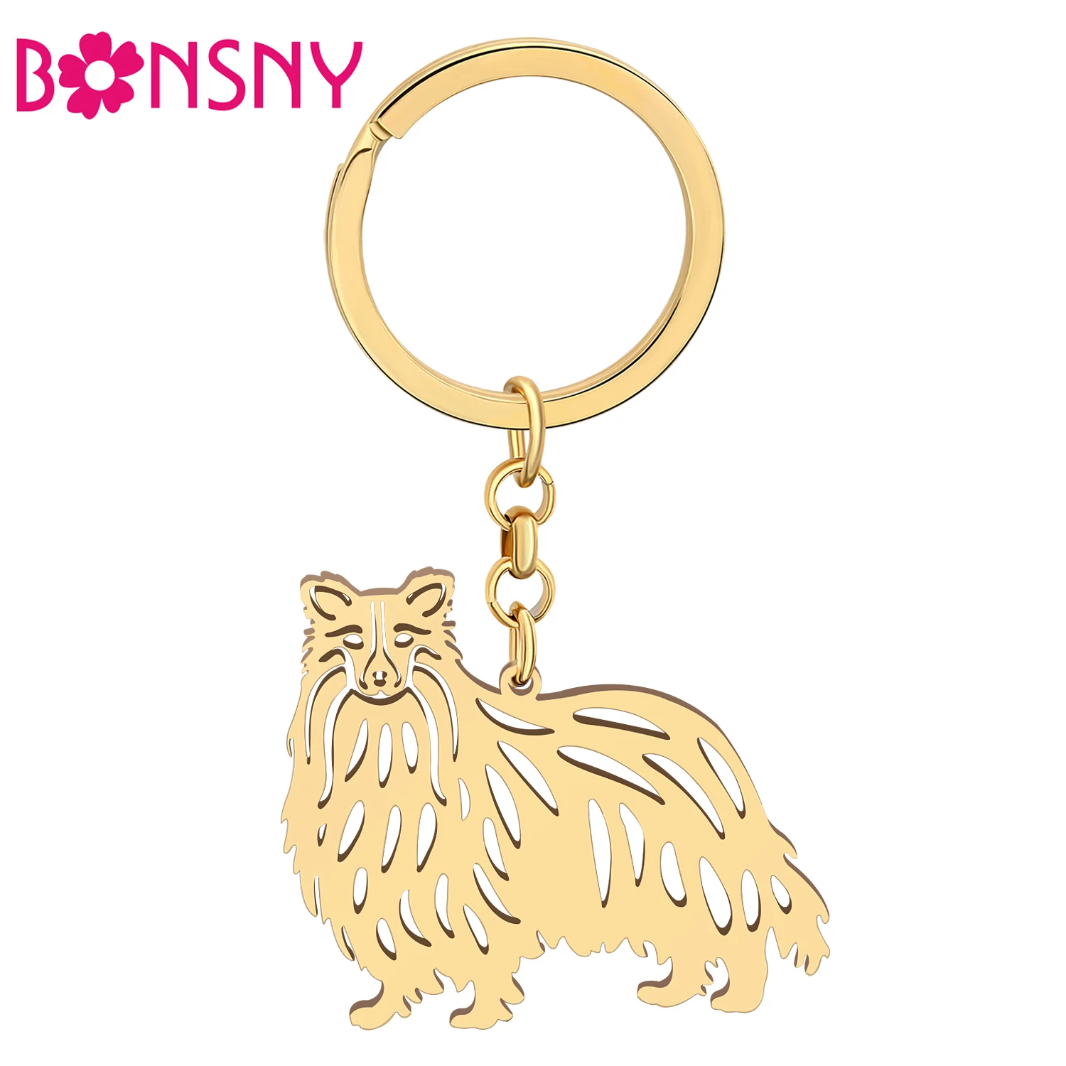 Bonsny Stainless Steel Gold-plated Pet Border Collie Dog Keychains Funny Puppy Pet Key Chains Keyring Charms For Women Girls