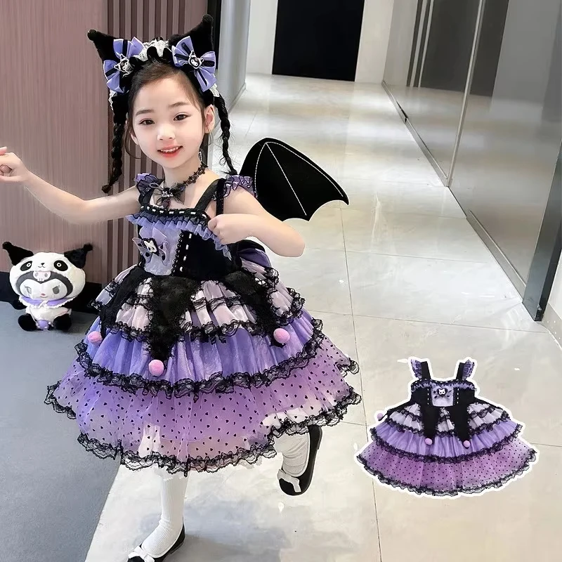 Halloween Sanrio Cosplay Princess Dress Kuromi Lolita Spring Autumn Children's Costume Dresses Puffy Skirt Suit Cute Girls Dress