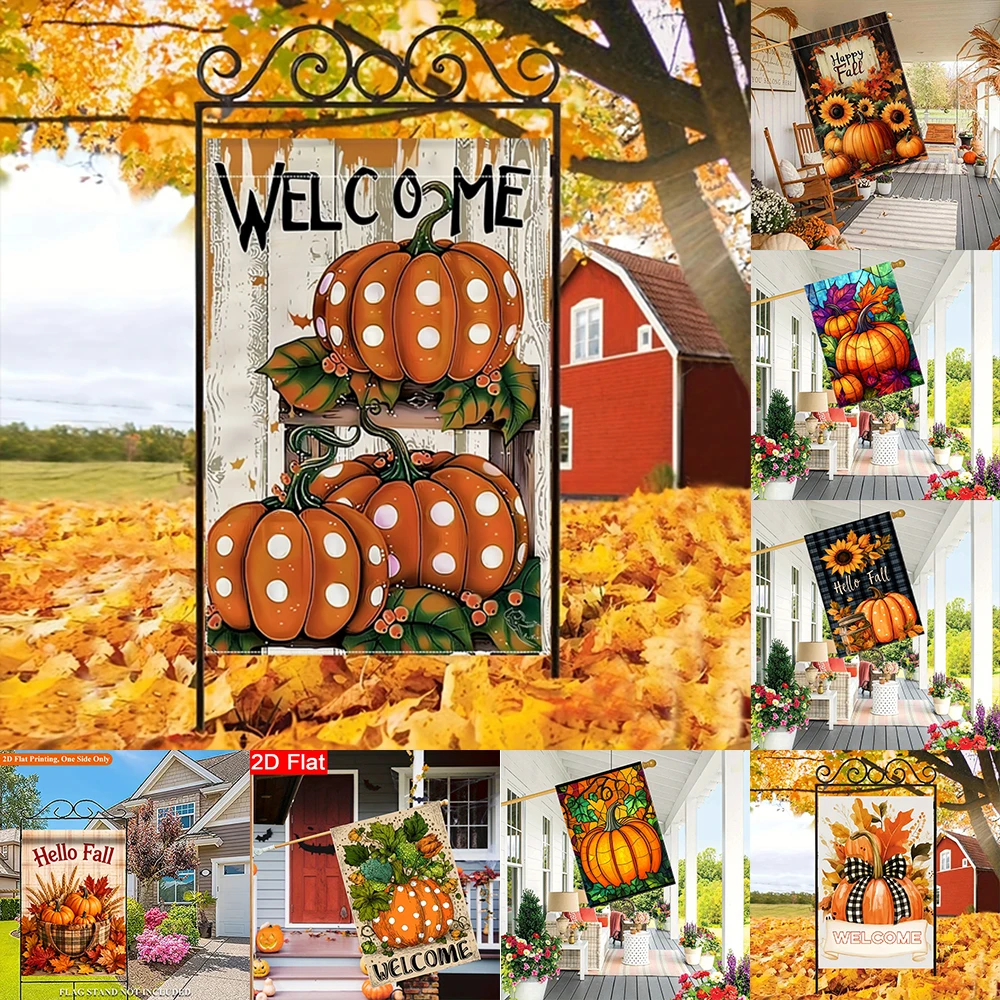 1pc  Fall Pumpkin Welcome Garden Flag, Seasonal Autumn Outdoor Yard Decor Flag
