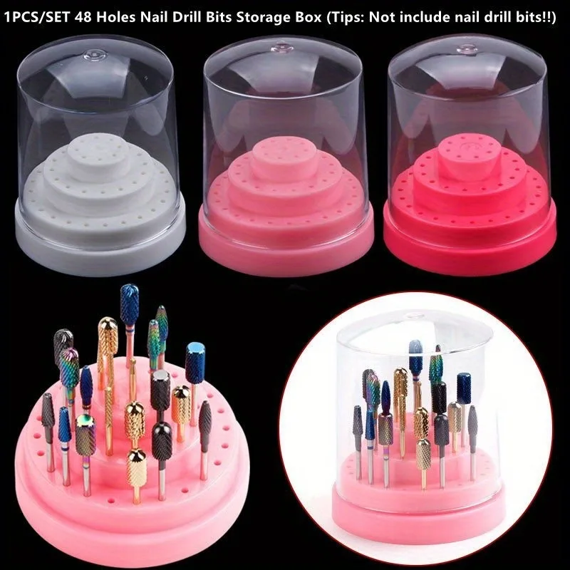 Various Styles 48 Holes Acrylic Nail Drill Bits Holder Empty Storage Box Stand Cutter Manicure Milling Container Nail Accessorie