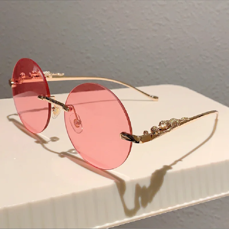Round frame gradually changing color pink sunglasses for women, fashionable men's and women's metal glasses image 3