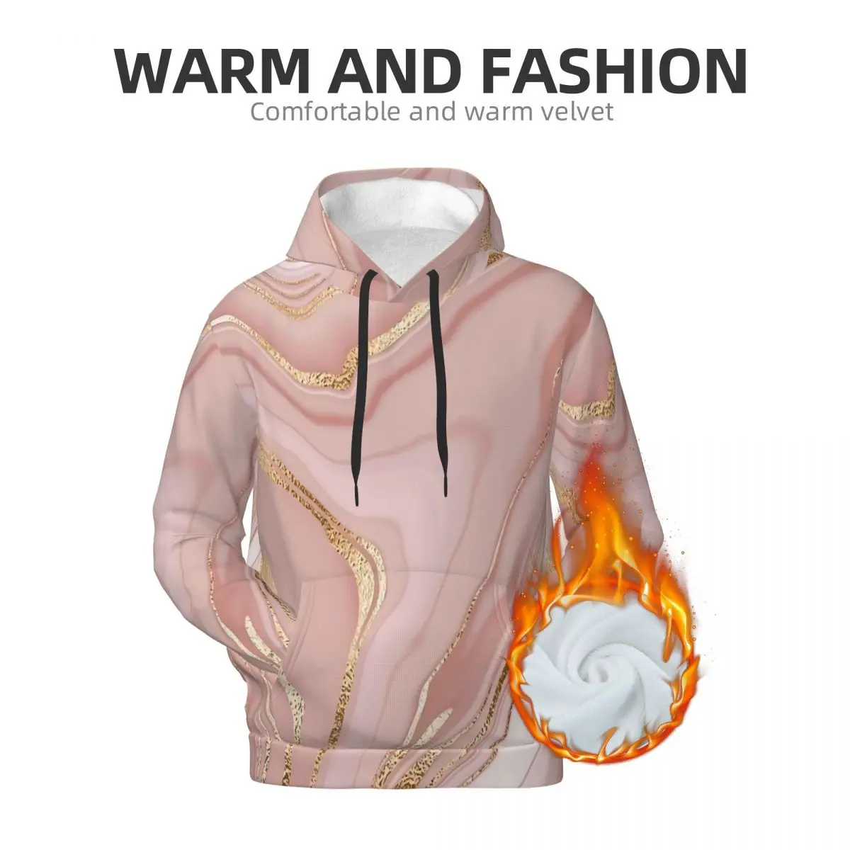 Retro Rose Gold Marble Print Casual Hoodies Unisex Kawaii Pullover Hoodie Autumn Korean Fashion Basic Sweatshirts Oversized Top