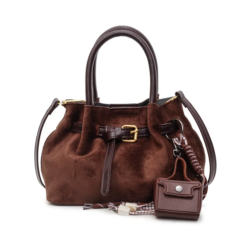 

Autumn And Winter Suede Bucket Bag Retro Casual Women'S Crossbody Bag Fashion Handbag Pu Large Capacity Bucket Shoulder Bag