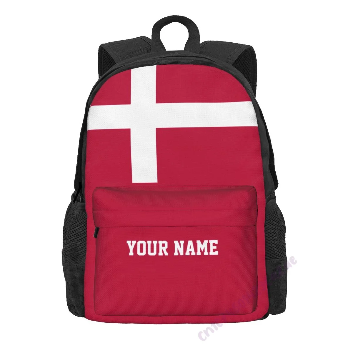 Custom Name Denmark Flag Polyester Backpack For Men Women Travel Bag Casual Students Hiking Travel Camping