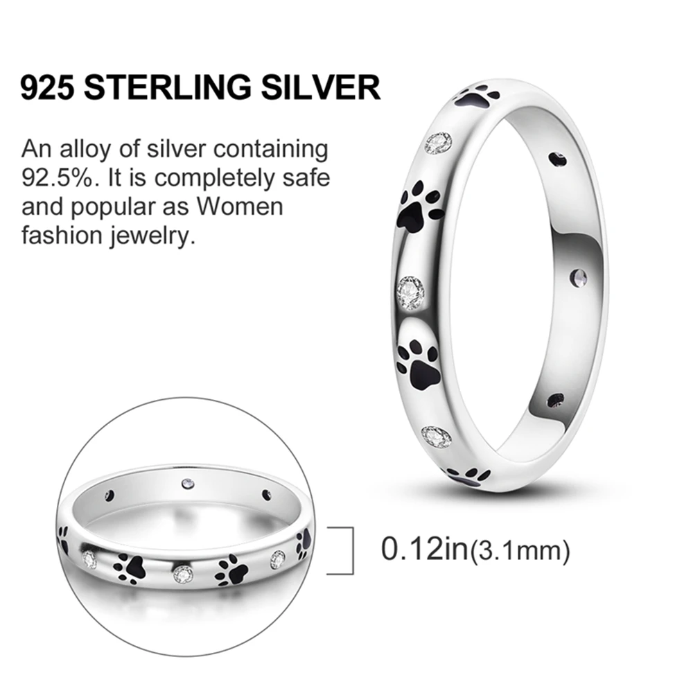 MISEFF Originele echte 925 sterling zilveren puppy pootafdrukken ringen voor bruiloft verloving verjaardag zilveren sieraden vrouwen cadeau