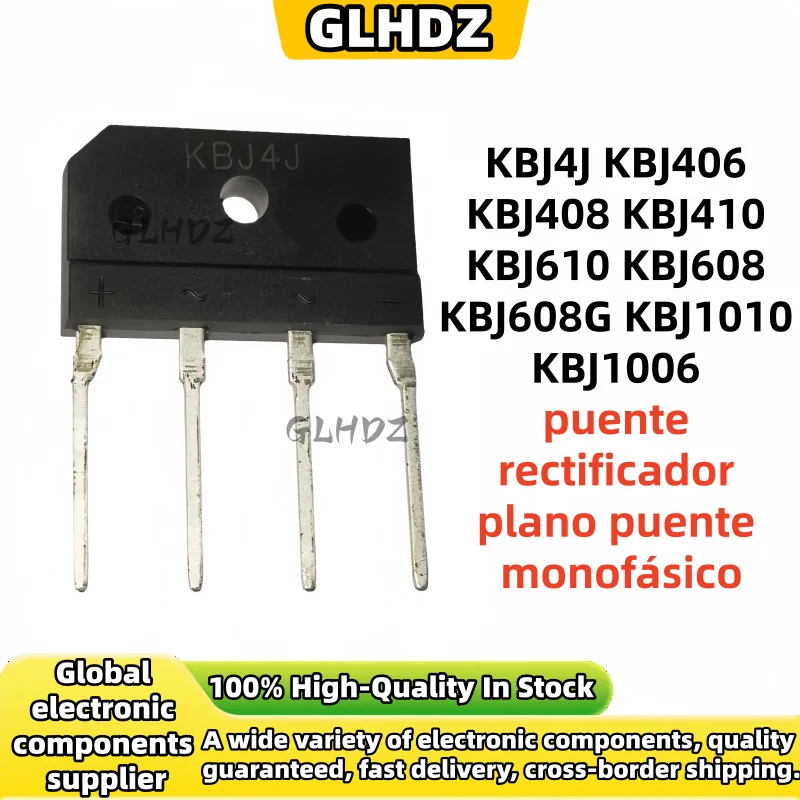 10-30pcs New KBJ610 KBJ608 KBJ608G KBJ1010 KBJ1006 KBJ4J KBJ406 KBJ408 KBJ410 Flat Rectifier Bridge Single Phase Bridge