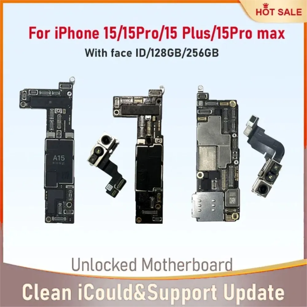 Placa Base Original Completamente Probada para iPhone 15/15 Pro Max con Face ID Desbloqueado, iCloud Limpio, Versión Física E SIM