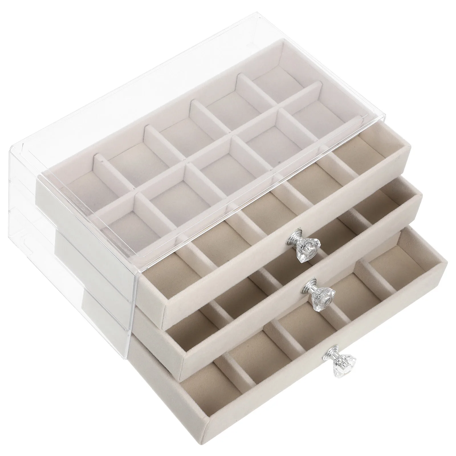 

Jewelry Storage 45 Grids Beige Jewelry Case Color 3 Layers Necklace Earring Ring Watch Organizer Desktop Case Tray