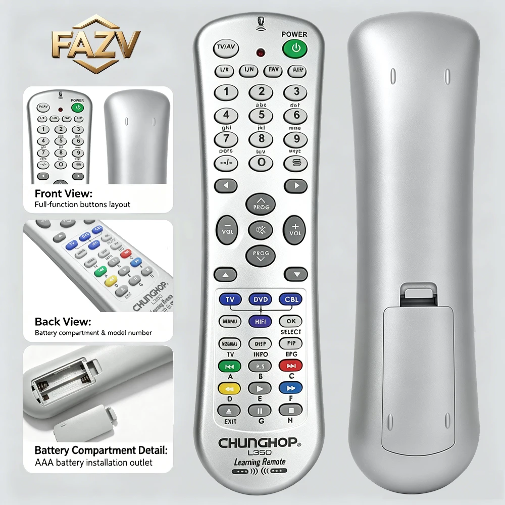 Chunghop 4-IN-1 Infrared Learning Remote Control Compatible with TV HIFI Audio DVD Set-top Box L350