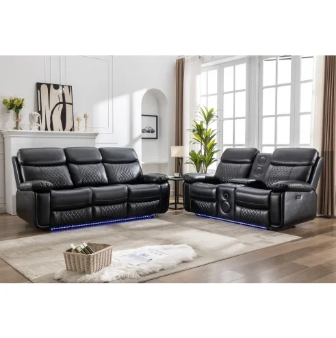 #Modern LED Lights Bluetooth Speaker Recliner Air Leather Power Sofa Set For Apartment Hotel Villa Square For Living Room