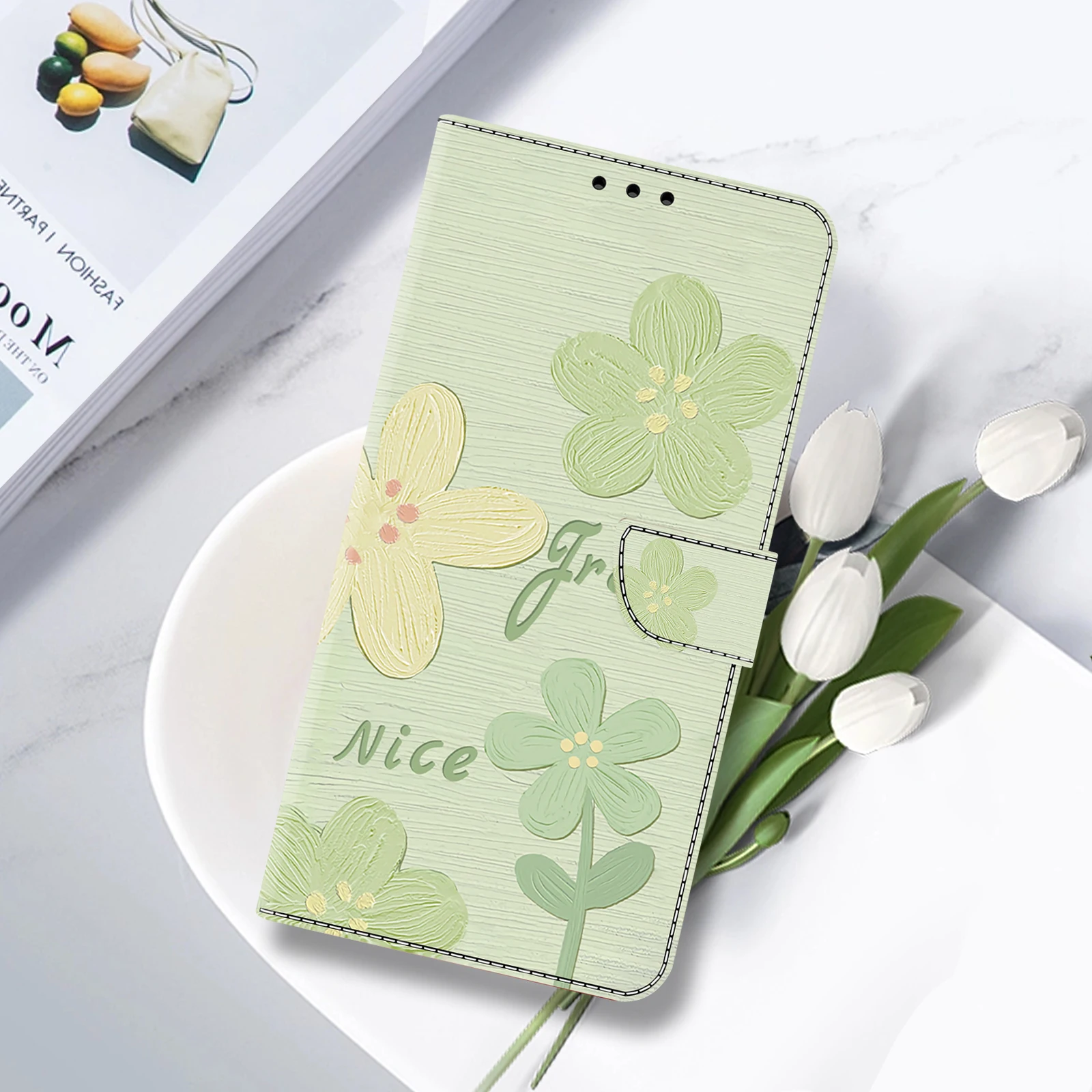 Geschilderde magnetische flip lederen cover portemonnee case voor iPhone 16 15 14 13 12 11 X Xr Xs 8 7 6 6s Se2 Se3 2022/20 Mini Plus Pro Max