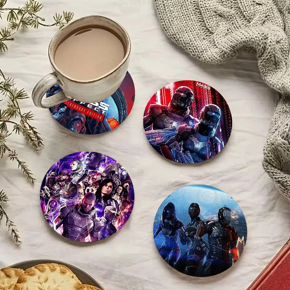 Mass Effect Vintage pattern art painted wooden anti-slip coasters, suitable for decoration of living room kitchenware