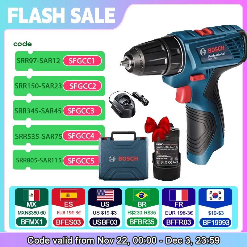 

Bosch GSR 120 Li Power Drill Screwdriver Cordless Electric Drill Brushless Driver Multi-Function Drilling Machine Power Tool