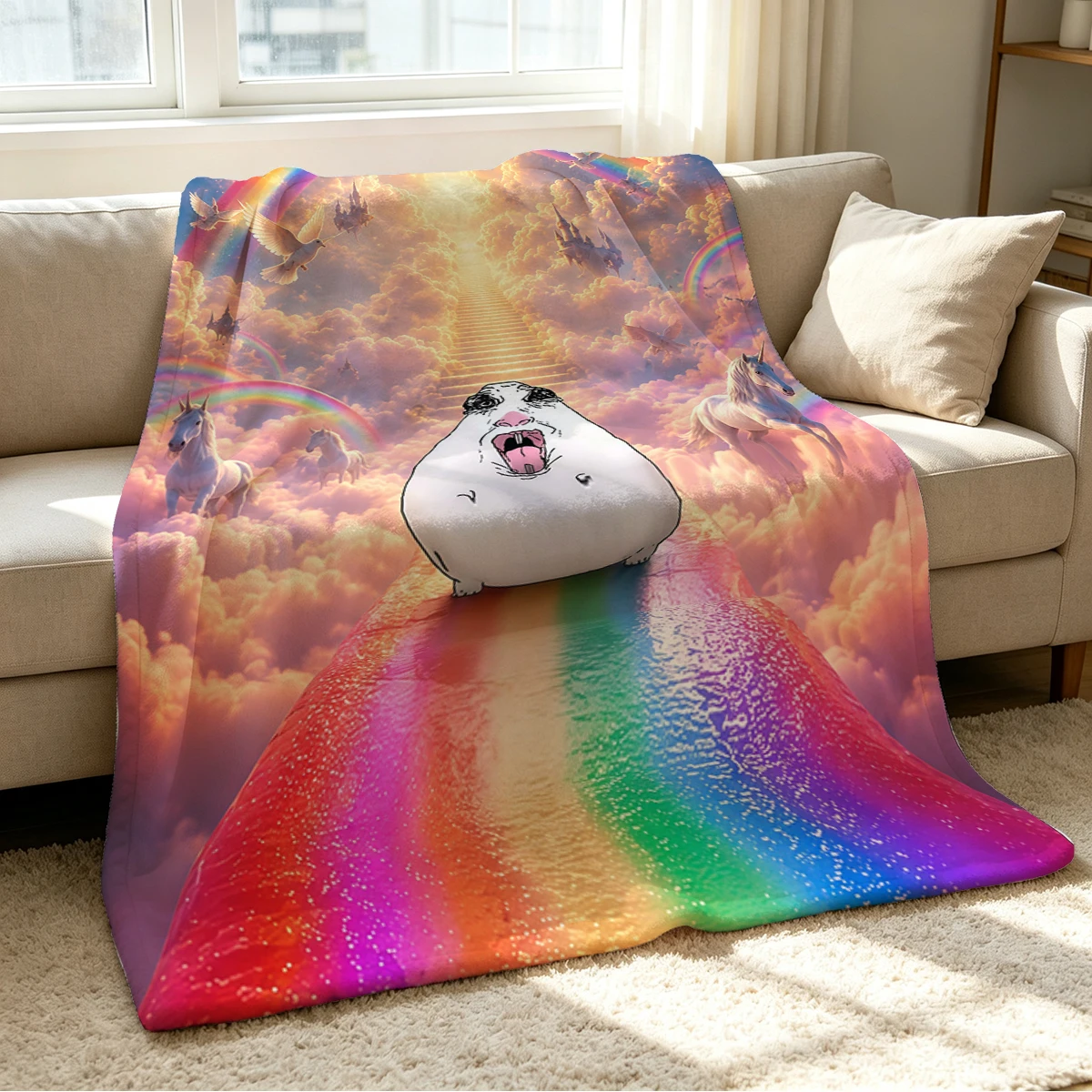Rainbow Heaven Blanket Soft Cozy Throw for Sofa Bed Festive Holiday Decor Gift for Kids and Adults,Lightweight and Warm