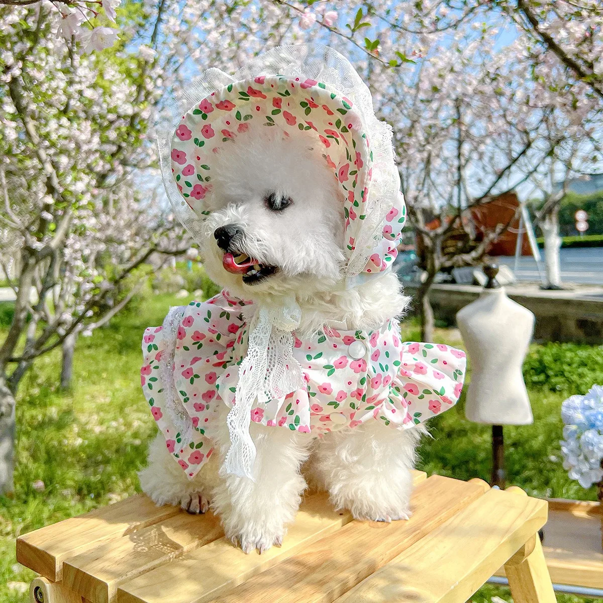 

Pet Dog Clothes Maltese Little Rose Floral Dress Teddy Pretty Dress Yorkshire Summer Breathable Halter