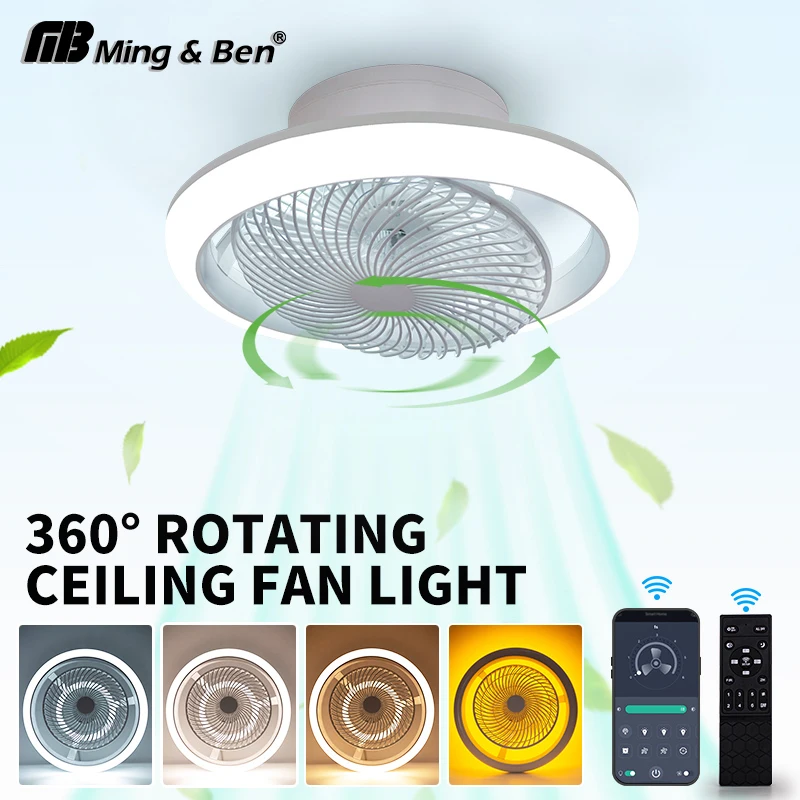 

Умный потолочный вентилятор-светильник с LED-подсветкой, вращением на 360°, диммируемый, 6 скоростей, управление через пульт и приложение, для спальни, гостиной, домашнего декора, осциллирующий вентилятор